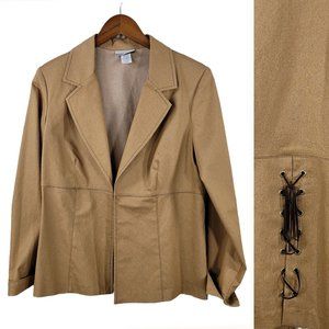 Vintage Y2K Denim Jean Jacket Size Large tan Lace up back Cowgirl Western Blazer